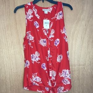 Lucky Brand Floral Sleeveless Button Tye Top